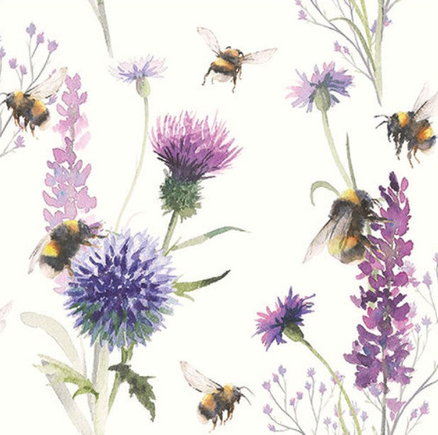 Servet Bumblebees in the meadow, Servet, napkin, cadeau, bloem, flower, bloemen, flowers, servetten, napkins, zomer, summer, tafeldekken, tafel dekken, DIY, modpodge, tafeldecoratie, diner, lunch, eten, dinner, scrapbook, scrapbooking, Ambiente, bumblebees, bijen, wespen, honing, distel