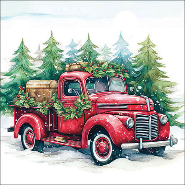 Servet Van in the snow, auto in de sneeuw, busje in de sneeuw, servet, Ambiente Europe, napkin, cadeau, kerst, kerstmis, holidays, X-Mas, Christmas, Merry Christmas, feestdagen, Kerstdagen, winter, slee, koud, december, sneeuw, kerstboom, kerstbomen, Christmas Tree, tafelen, decoupage, servetvouwen, servetplakken, snow, truck, auto, wagen, car, vrachtwagen, vrachtauto, bestelbus, vervoer, guirlande, kerstslinger, hulst