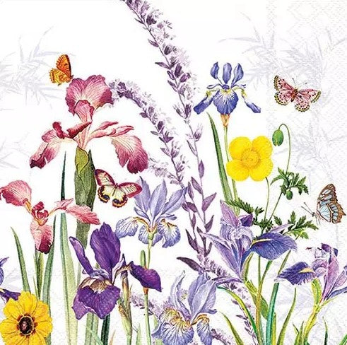 Servet Iris garden, Servet, napkin, Iris, bloem, bloemen, tuin, iris, garden, boeket, veldbloem, tuinbloem, plant, decoupage, scrapbooking, DIY, zomer, servetten, napkins