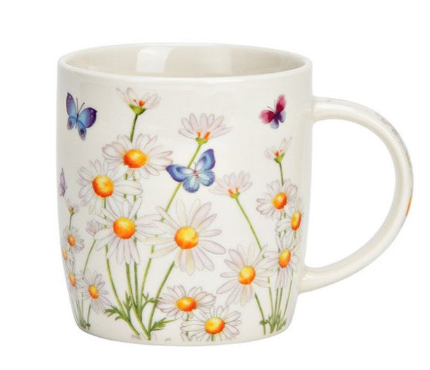 Beker van wit porselein met afbeelding van vlinders en witte bloemetjes Afmeting ca. 8x12x9 cm