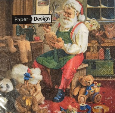 Coctail servet, Santa is busy, Paper+Design, servet, napkin, Santa, Santa Claus, Kerstman, kado, presents, gift, winter, kerst, Kerstmis, sneeuw, feestdagen, cadeau, kado, koud, coctail, tafel dekken, tafelen, brief, kerstavond, speelgoed