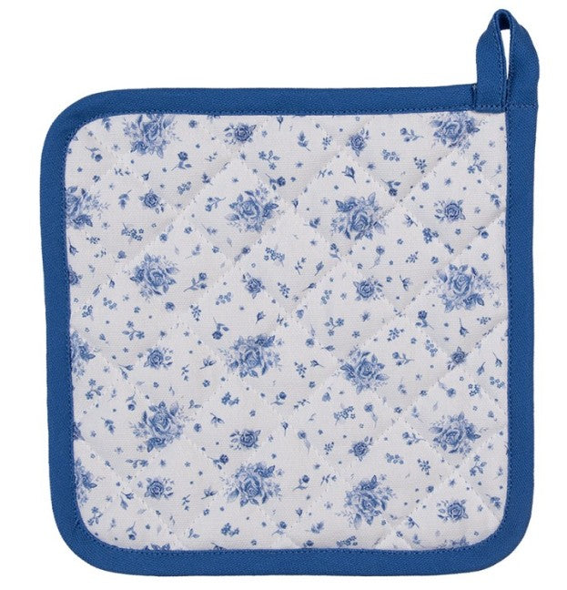 pannenlappen, Clayre & Eef, koken, keukentextiel, pannelap, roosjes, blauw wit, kokkerellen, bakken, pan