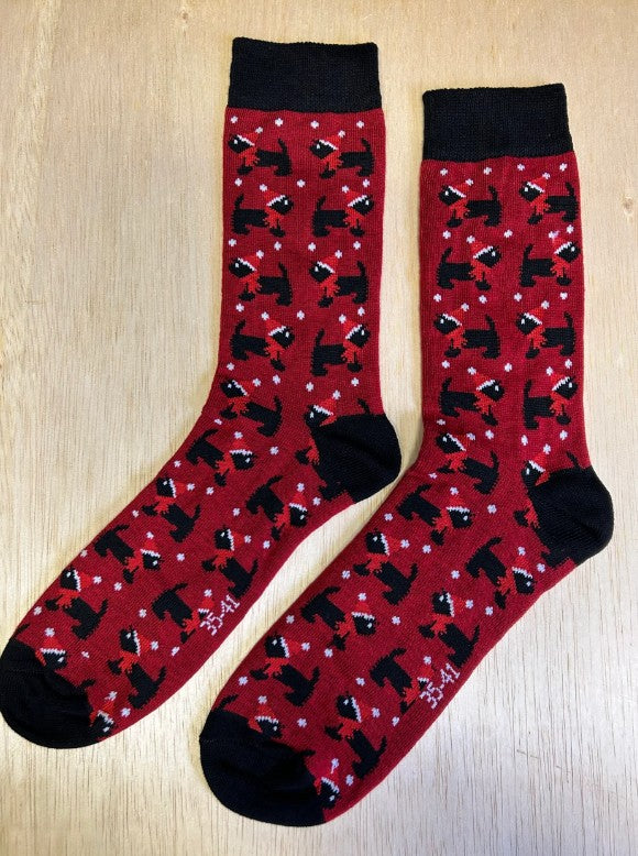 Sokken hond met kerstmuts, kerstmuts, kersthond, hond, kerst, Christmas, Takkie, Kerstfeest, Kerst outfit, muts, hond, dog