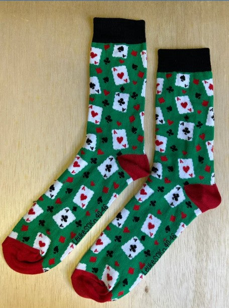 Sokken met afbeelding van speelkaarten, sock, socks, leuke sokken, leukesokken, sokn, speelkaarten, kaarten, klaverjassen, spel, kaartspel