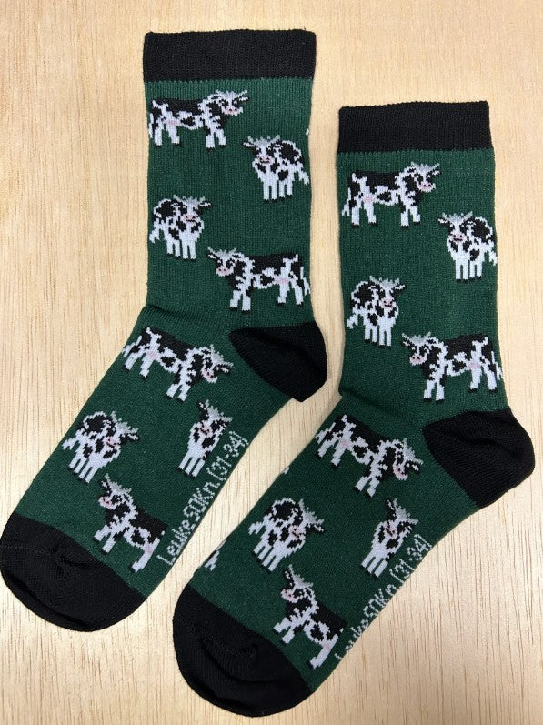 Sokken koeien zwart/bont, kindersok, kindersokken, Koe, koeien, bonte koe, zwartbont, gevlekt, vee, cow, boerderij, farm, boerderijdieren