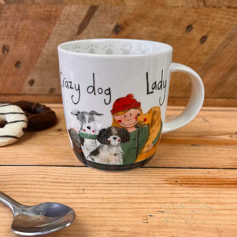 Beker, mok, koffie, thee, servies, warme drankjes, high tea, mug, cadeau, gift, cadeau, drinken, koffiebeker, Alex Clark, AlexClark, porselein, new bone China, hond, honden, dog, lady, dame, hondenvrouw, crazy dog lady, hondenliefhebber, gekke hond, crazy