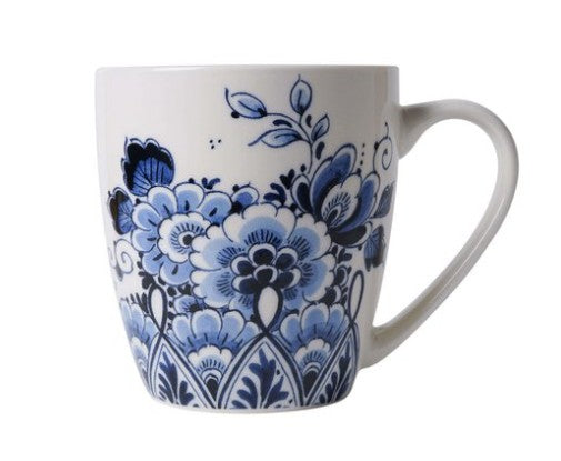 Beker, mok, tulp, tulpen, tulip, bloem, bloemen, koffiemok, koffiebeker, koffie, thee, drankje, Holland, Delfts blauw, Heinen Delfts Blauw, Heinen, Van Heinen, Delft, blauwwit, drinken, koffie, thee, servies, Delftsblauw