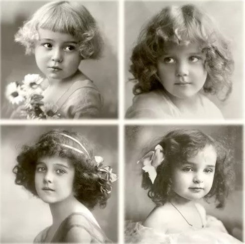 Servet, servetten, nostalgie, napkin, napkins, decoupage, oud, nostalgisch, meisje, meisjes, girls, haar, kapsel, bloeminhaar