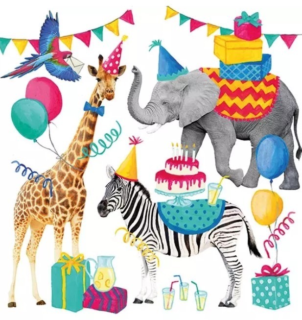 Servet Animal Birthday White Kleur van origineel kan iets afwijken van foto Merk: Ambiente Europe Aantal servetten per pak: 20