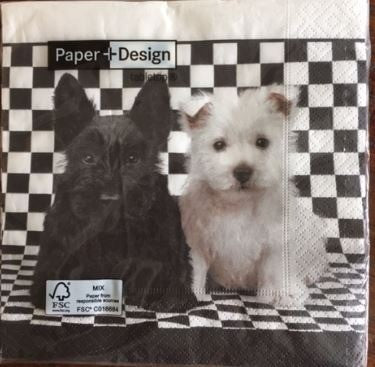 servet, puppy, zwart, wit, jonge hond, hond, pup, Paper + Design, napkin, dieren, DIY, decoupage, scrapbook