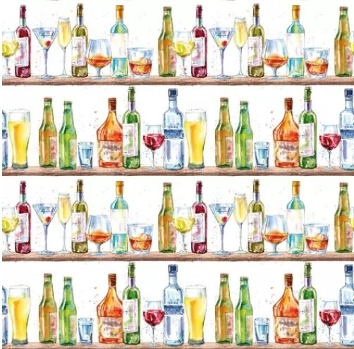 Servet, flessen, glas, glazen wijn, bier, cocktails, Ti-Flair, bar, cocktailbar, wine, beer, alcohol, decoupage, wijnrek, kroeg
