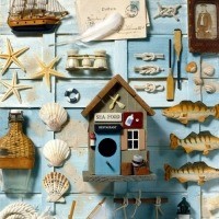 Servet Fishing Harbor, haven, harbor, vissen, vis, phishing, nautische afbeeldingen, Zeemeeuw, vuurtoren, schelpen, zeilboot en reddingsboei, ti-flair, maritiem, meeuw, boei, zeilen, schelp, tafelen, coastal, kust, water, zee, boot, boten, schip, schepen, varen, zomer, strand, vuurtoren, net, visnet