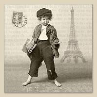 Servet, servetten, nostalgie, napkin, napkins, decoupage, oud, nostalgisch, jongen, Eiffeltoren, krant, krantenjongen, newspaper