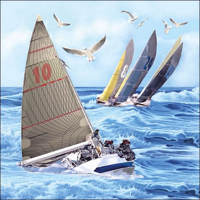Servet Sailboats/zeilboten, haven, harbor, vissen, vis, phishing, nautische afbeeldingen, Zeemeeuw, vuurtoren, schelpen, zeilboot en reddingsboei, ti-flair, maritiem, meeuw, boei, zeilen, schelp, tafelen, coastal, kust, water, zee, boot, boten, schip, schepen, varen, zomer, strand, vuurtoren, net, visnet, wind, golven, golf