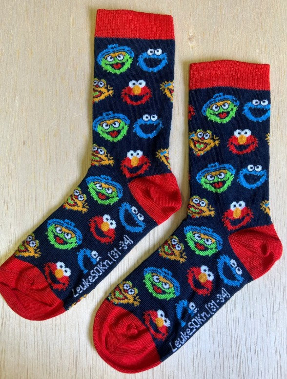 Kindersokken Sesamstraat, Sesamstraat, Ernie, Elmo, Tommie, Bert, Ieniemienie, koekiemonster, vuilnisemmer, Pino, kindersok, kindersokken, Sokken, sok