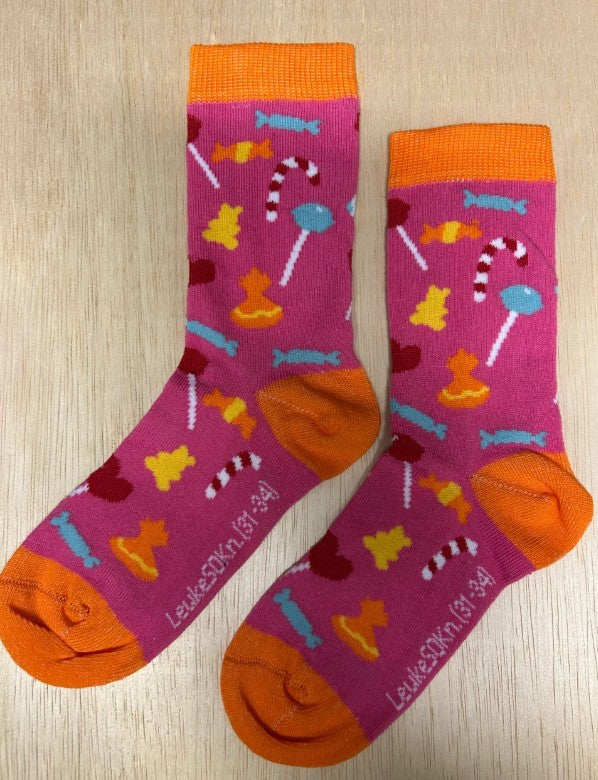 Sokken Snoepfeest, Snoepen, lolly, candy, snoepje, zuurstok, leuke sokken, sok, stocking, snoepfeest, feest, snoep, rose, roze, kindersok, kindersokken