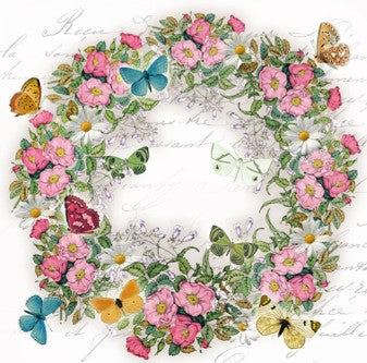 Servet, napkin, cadeau, bloem, flower, bloemen, flowers, servetten, napkins, zomer, summer, droogbloem, droogbloemen, tafeldekken, tafel dekken, DIY, modpodge, tafeldecoratie, diner, lunch, eten, dinner, boeket, bouquet, scrapbook, scrapbooking, tafelen, drinken, drink, Ambiente, Ambiente Europe, decoupage, hobby, knippen en plakken, krans, wreath, vlinders, butterfly, butterflies