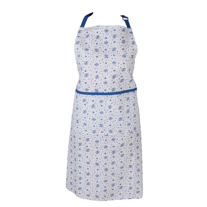 Keukenschort wit blauw roosjes, roos, schort, keukentextiel