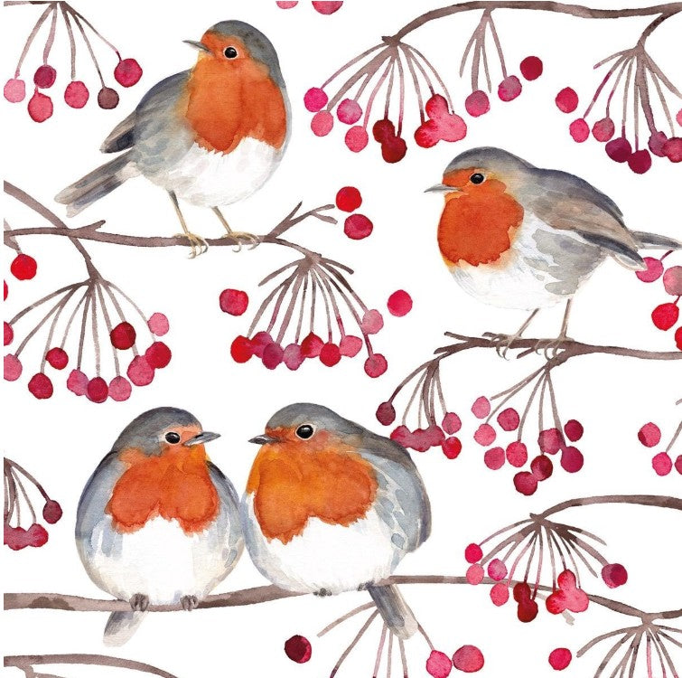 Servet, servetten, dineren, roodborstje, roodborstjes, Robin, rodebes, bes, rode bessen, napkin, napkins, servetten, DIY, modpodge, tafelen, vogel, bird, birds, tafel dekken, natuur, decoupage, servet Birds & Berries, PPD, herfst