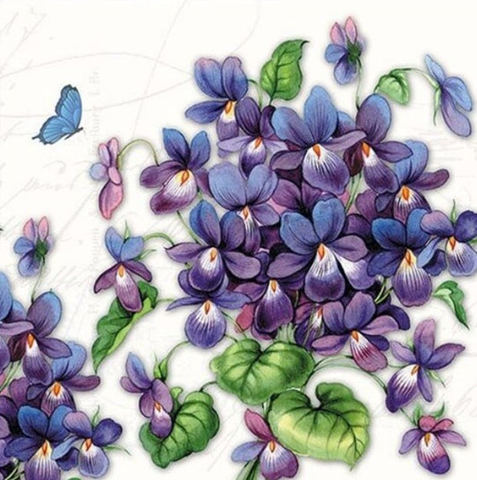 Servet, servetten, dineren, lunch, Ambiente, napkin, napkins, servetten, DIY, modpodge, tafelen, tafel dekken, natuur, decoupage, Viola, violen, viooltjes, lila, paars, bloem, bloemen, flower, tuinplant, geluksplant