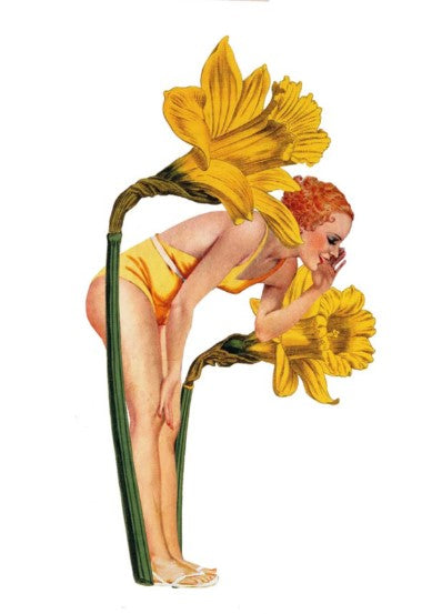 Ansichtkaart Roepende dame met narcissen