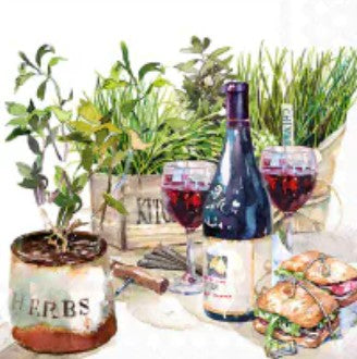 Servet, servetten, dineren, lunch, Ambiente, napkin, napkins, servetten, DIY, modpodge, tafelen, tafel dekken, natuur, decoupage, wijn, wine, kruiden, herbs, fles wijn, kruiden, rode wijn