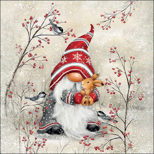 Servet, servetten, napkin, napkins, winter, kerst, sneeuw, tafelen, drinken, decoupage, konijn, rabbit, squirrel, gnomen, gnoom, kabouter, trol, trollen, baard, muts, langemuts, snow, tafeldekken, dwarf, dwerg, dwergen, knuffelen, hug, omhelzen, Ambiente