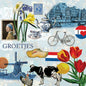 Servet Greetings from Holland/groeten uit Nederland, Ambiente, Servet, napkin, cadeau, tafeldekken, tafel dekken, DIY, modpodge, tafeldecoratie, diner, lunch, eten, dinner, scrapbook, scrapbooking, tulp, tulpen, tulips, klompen, wooden shoe, koe, molen, grachtenpand, grachten, servies, Delfts blauw, narcis, parel