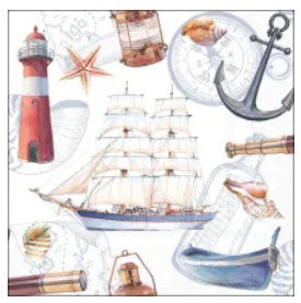 Servet Sailboat, haven, harbor, vissen, vis, phishing, nautische afbeeldingen, Zeemeeuw, vuurtoren, schelpen, zeilboot en reddingsboei, ti-flair, maritiem, meeuw, boei, zeilen, schelp, tafelen, coastal, kust, water, zee, boot, boten, schip, schepen, varen, zomer, strand, vuurtoren, net, visnet, golf, golven, wind, Ambiente