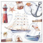 Servet Sailboat, haven, harbor, vissen, vis, phishing, nautische afbeeldingen, Zeemeeuw, vuurtoren, schelpen, zeilboot en reddingsboei, ti-flair, maritiem, meeuw, boei, zeilen, schelp, tafelen, coastal, kust, water, zee, boot, boten, schip, schepen, varen, zomer, strand, vuurtoren, net, visnet, golf, golven, wind, Ambiente
