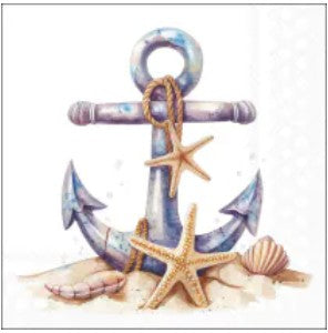 Servet Rusty Anchor, haven, harbor, vissen, vis, phishing, nautische afbeeldingen, Zeemeeuw, vuurtoren, schelpen, zeilboot en reddingsboei, ti-flair, maritiem, meeuw, boei, zeilen, schelp, tafelen, coastal, kust, water, zee, boot, boten, schip, schepen, varen, zomer, strand, vuurtoren, net, visnet, golf, golven, wind, Ambiente, anker, anchor