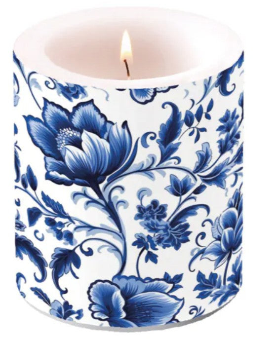 Kaars, Crea, Ambiente, kaars, candle, lichtje, vuur, kaars aansteken, cadeau, bloemen, bloesem, blossom, Delft blauw, blauw, blue, Delfts, Delftsblauw, blauwwit, boeket, DIY, decoupage, kaarsje, floral