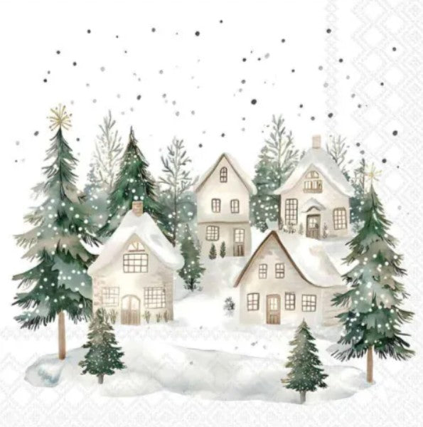 Cocktail servet Snowy houses