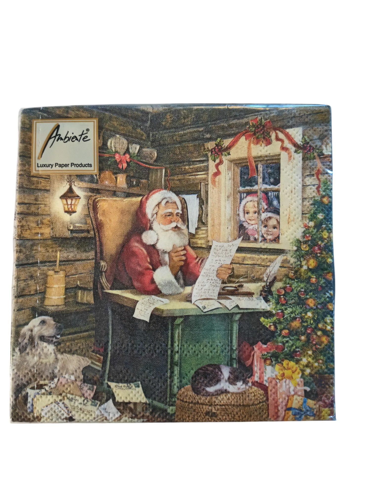 Coctail servet, Santas Mail, Ambiente, servet, napkin, Santa, Santa Claus, Kerstman, kado, presents, gift, winter, kerst, Kerstmis, sneeuw, feestdagen, cadeau, kado, koud, coctail, kerstboom, kerstversiering, tafel dekken, tafelen, brief, kerstbrief, kerstavond, post kerstpost, mail, Christmas, Merry Christmas, lezen, brieven