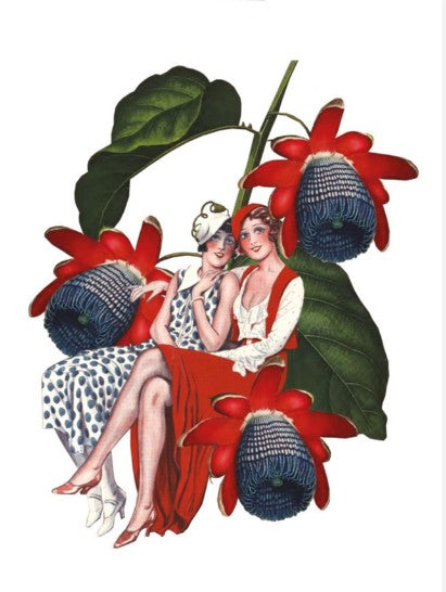 Kaart Dametjes zitten in passiebloem