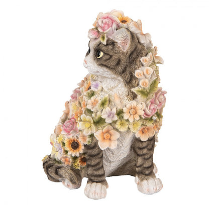 Decoratiekat, bloemenmotief, bloemen, bloem, kat, poes, kitten, cadeau, cat, beeldje, kattenbeeld, Clayre & Eef