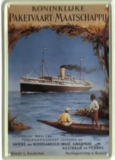 Garage, muurdecoratie, nostalgisch, nostalgie, reclame, reclamebord, blikken bord, metalen bord, Nederlands Indië, paketvaart, pakketvaart, Koninklijke Paketvaart-Maatschappij, handel, vaart, Indië