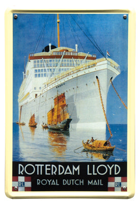 Garage, muurdecoratie, nostalgisch, nostalgie, reclame, reclamebord, blikken bord, metalen bord, schip, boot, schepen, boten, Rotterdam Lloyd, Rotterdam, varen, handel