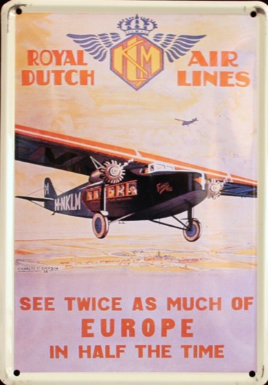 Garage, muurdecoratie, nostalgisch, nostalgie, reclame, reclamebord, blikken bord, metalen bord, vliegtuig, airlines, Royal Dutch Airlines, Royal, vliegverkeer