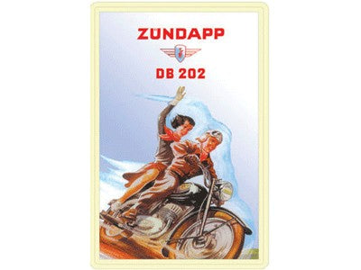 Garage, muurdecoratie, nostalgisch, nostalgie, reclame, reclamebord, blikken bord, metalen bord, Zundapp, Zündapp, brommer, bromfiets, Zundapp DB 202