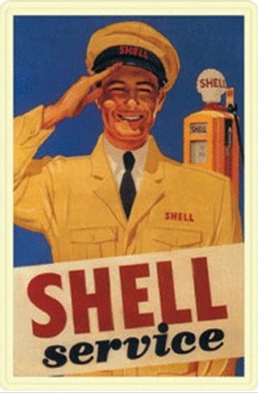 Garage, muurdecoratie, nostalgisch, nostalgie, reclame, reclamebord, blikken bord, metalen bord, Shell service, Shell, tankstation, tanken, benzine