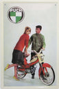 Garage, muurdecoratie, nostalgisch, nostalgie, reclame, reclamebord, blikken bord, metalen bord, Puch, motorfiets, motor, bike, oldtimer, brommer, bromfiets