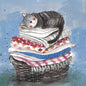 Kaart Laundry Basket, wenskaart, was, laundry, wasmand, wasdraaien, de was doen, kat, poes, poezen, cat, mand, basket, wasgoed, kaartje sturen, kaart, kaarten, card, cards, notecard, Alex Clark, felicitatiekaart