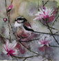 Kaart Long Tailed Tit & Magnolia, magnolia, wenskaart, lange staart, vogel, bird, staart, kaartje sturen, kaart, kaarten, card, cards, notecard, Alex Clark, felicitatiekaart, takken, bloemen, tuinbloemen