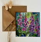 Kaart Fox Gloves & Bees, wenskaart, bij, bijen, bee, bees, plant, fox gloves, vingerhoedskruid, tuinplanten, tuinplant, kaartje sturen, kaart, kaarten, card, cards, notecard, Alex Clark, felicitatiekaart