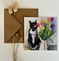 Kaart Smell the flowers, wenskaart, kat, poes, bloem, bloemen, ruiken, smell, cat, cats, flower, flowers, poezen, kitten, geur, lekker ruiken, kaartje sturen, kaart, kaarten, card, cards, notecard, Alex Clark, felicitatiekaart