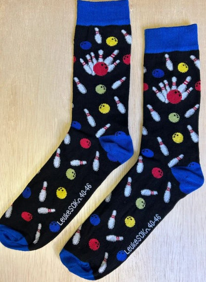 Sokken, Sok, sock, socks, stocking, leuke sokn, leuke sokken, grappige sokken, bowlen, bowling, bal, kegels, bowling kegels