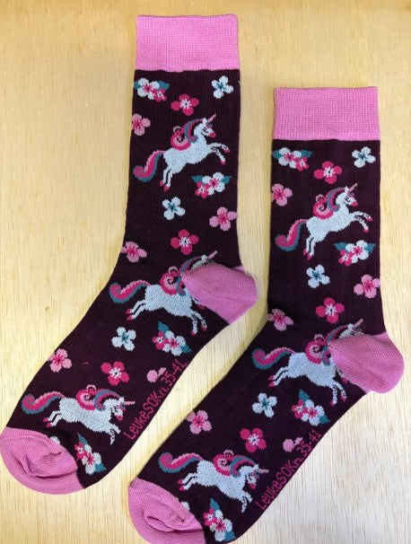 Sokken Eenhoorn, Sok, sock, sokken, socks, stocking, eenhoorn, unicorn, sprookje, paard, pony, hoorn, paars, purple sock