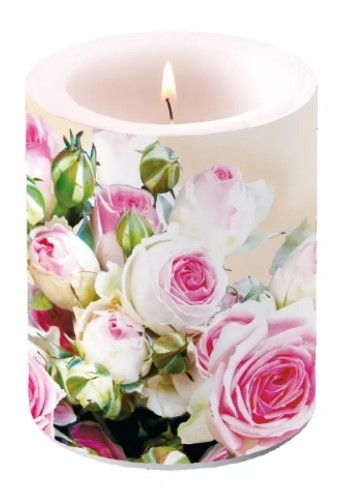 Kaars Maxima Cream. Wit roze rozen, bloemen, boeket