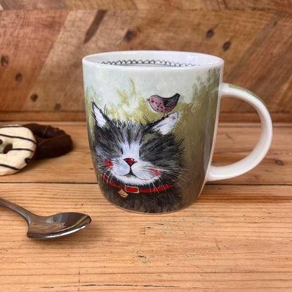Beker/mok Klaus, Beker, mok, koffie, thee, servies, warme drankjes, high tea, mug, cadeau, gift, cadeau, drinken, koffiebeker, Alex Clark, AlexClark, porselein, new bone China, Klaus, poes, poezen, cat, cats, kat, katten, kattenliefhebber, poezenliefhebber, miauw